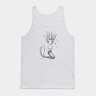 Miss Mermie and Her Pet Fish (Black and White Version) Tank Top